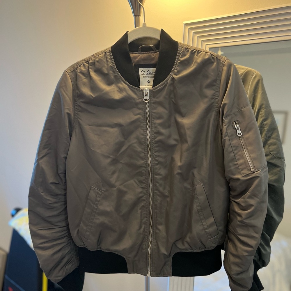 Ci Sono Black and Greenish-Gray Bomber Jacket